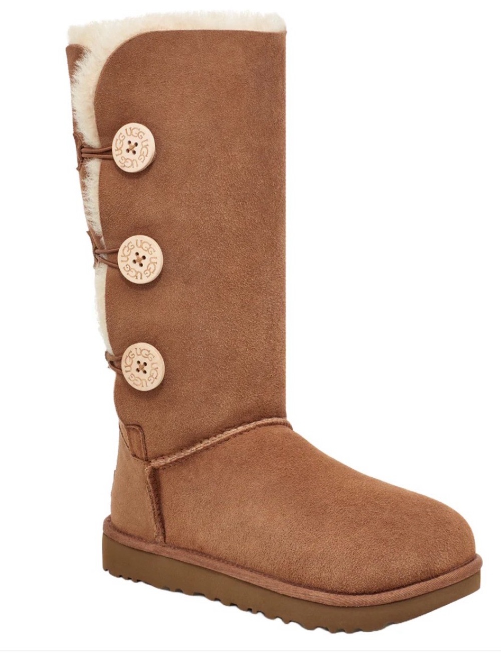 UGG Bailey Button Triplet Tall Boots Chestnut Sheepskin Suede Women’s Size 4